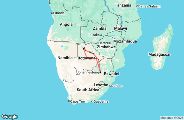 15 Day Kalahari Treasures: Botswana Safari Map