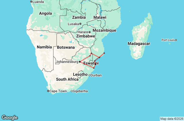 14 Day Beach and Wildlife Safari Map