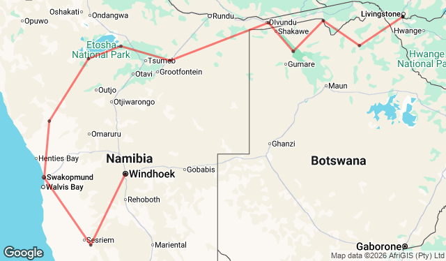 15 Day Windhoek to Victoria Falls Tour