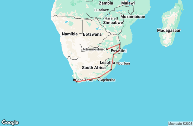17 Day South Africa Rainbow Nation Tour Map