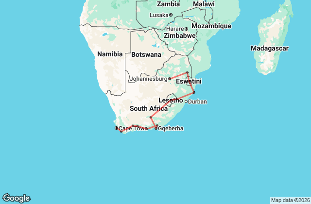19 Day South Africa Premier Lodge Tour Map