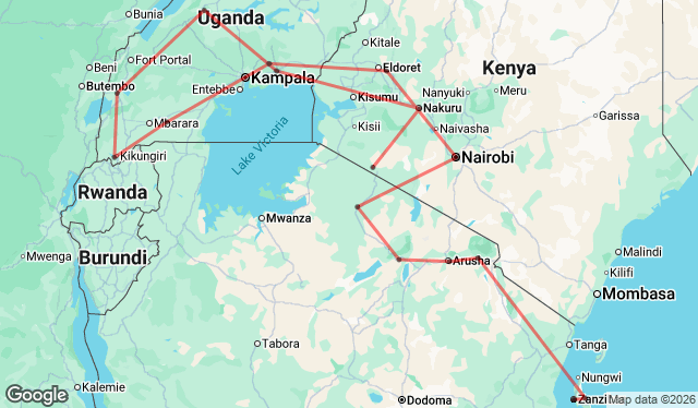 25 Day Gorillas to Zanzibar Overland Camping Adventure