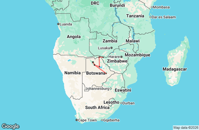 13 Day Botswana Overland Safari Map