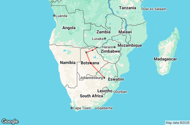 13 Day Botswana Overland Tour Map