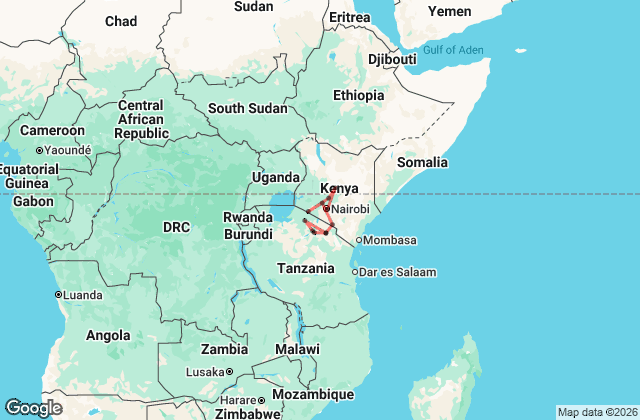 13 Day East Africa Safari: Kenya and Tanzania Adventure Map