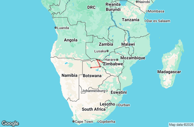 11 Days Victoria Falls to Maun Map