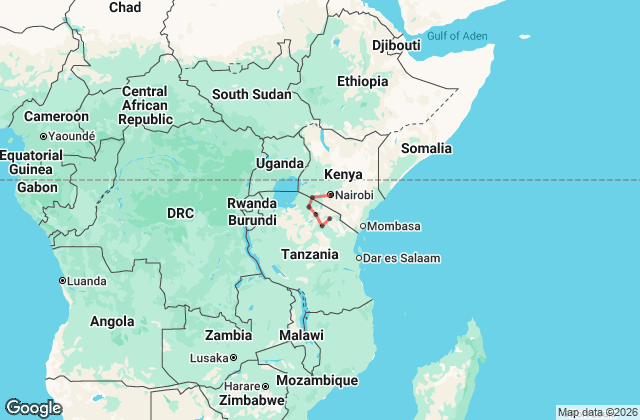 13 Day Great East African Lodge Safari Map