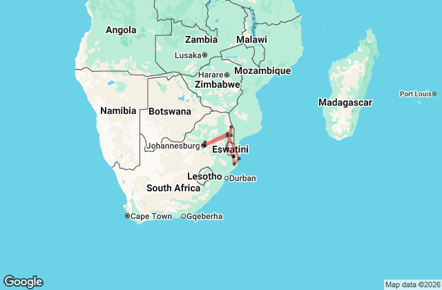 13 Day Kruger, Battlefields and Wildlife Map