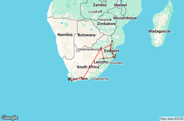 20 Day South Africa Highlights Small Group Guided Tour Map