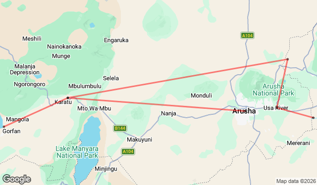 9 Day Tanzania Private Tour: Wildlife Encounters & Cultural Safari Map Image