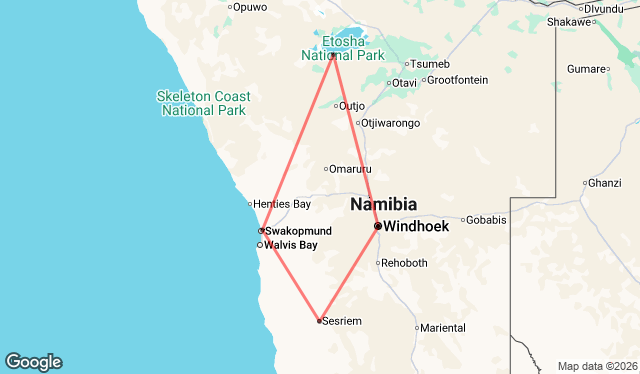 7 Day Best of Namibia Highlights Safari Map