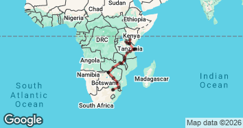 27 Day Nairobi to Johannesburg Overland Safari Map Image
