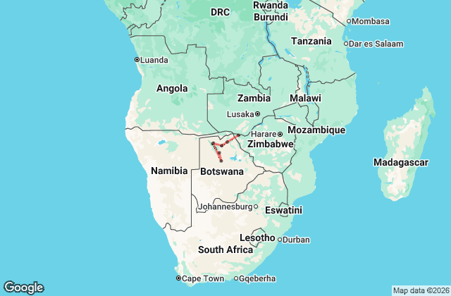 12 Day Botswana’s Best: Luxury & Wildlife Encounters Map