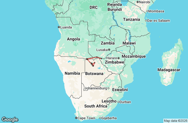 9 Day Victoria Falls to Maun Tour – Small Group Map