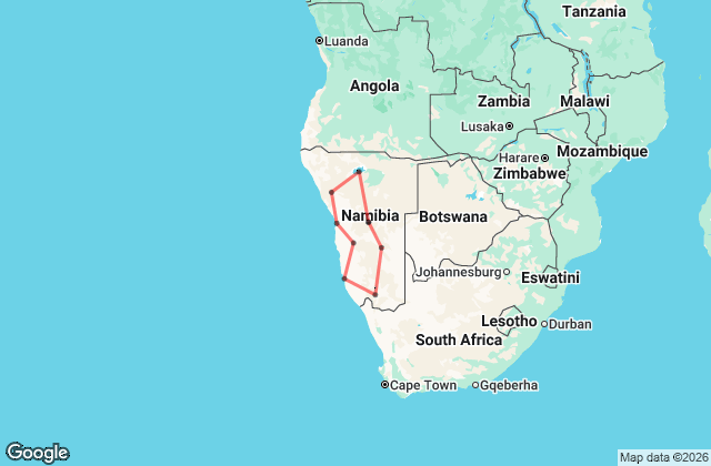 15 Day Private Guided Namibia Safari to Deserts, Wildlife & Iconic Sights Map