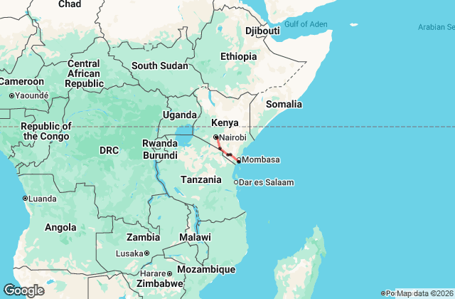10 Day Discover Kenya’s Wildlife, History and Coastal Beauty by Train Map