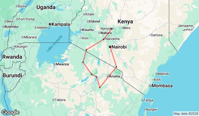 17 Day Ultimate East Africa Grand Safari: Kenya & Tanzania Highlights Map Image