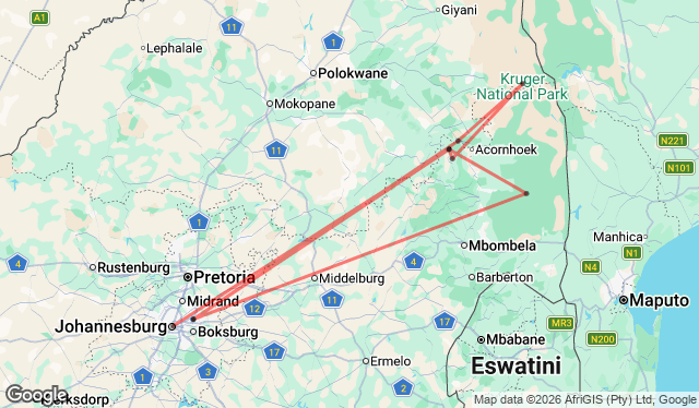 6 Day Ultimate Kruger Wildlife Safari Map Image